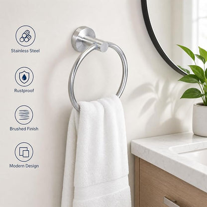 LemonRoad 5 Pcs Bathroom Hardware Set, Stainless Steel Wall Mounted Bathroom Towel Rack and Ring, 13.8" Swivel Towel Rack, Toilet Paper Holder, Robe Hooks, Space-Saving, for Modern Bath
