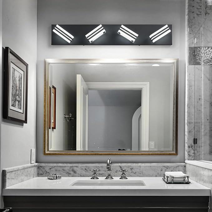 SOLFART Bathroom Vanity Light Over Mirror - 4 Light Led Vanity Light Fixture 26inch Matt Black Lights for Bath