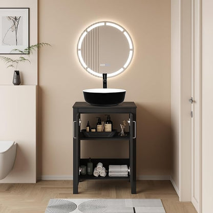 YOURLITE Bathroom Vanity with Sink, 24" Black Bathroom Vanity Sink Combo with Black White Ceramic Basin Faucet & Pop Up Drain Set