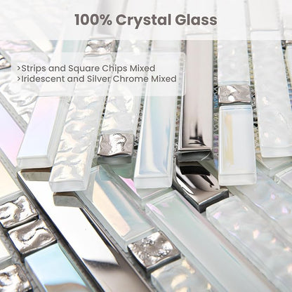 Glass Backsplash Tiles Mosaic Iridescent White 12 x 12 Inch 5 sq.ft. | Kitchen Backsplash Bathroom Wall (5-Pack)