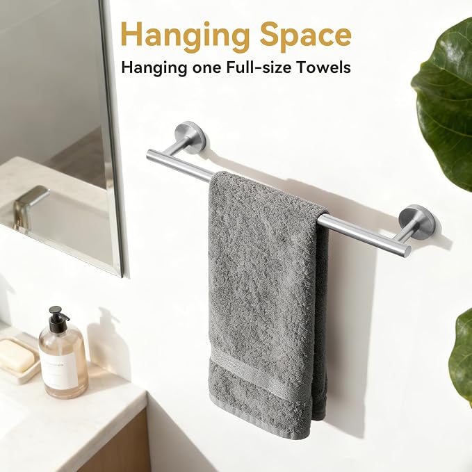 Brushed Nickel Towel Bar, 18 Inch Bathroom Towel Rack | Towel Holder Wall Mounted, Thicken SUS304 Stainless Steel Towel Rod Modern Home Decor (Total Length 20 Inch)