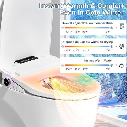 LOUPUSUO Electric Bidet Toilet Seat with Instant Warm Water Elongated | Heated Toilet Seat with Soft Closed Lid,Multiple Cleaning Modes,Warm Air Dryer,Soft Closed Lid, Saved User Settings