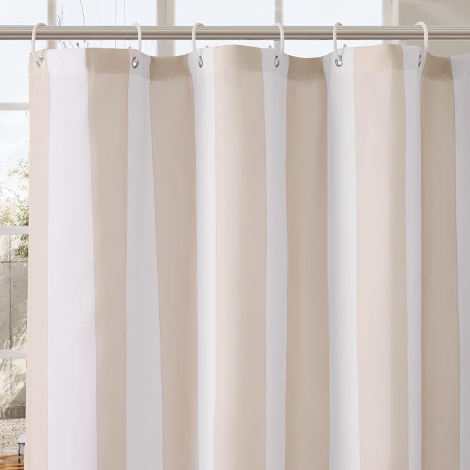 Ohocut Vertical Striped Shower Curtain, Cute Retro Vintage Stripe Bow Bathroom Shower Curtain, Waterproof Polyester Fabric Modern Bath Curtain for Bathroom 72x72 Inches Beige