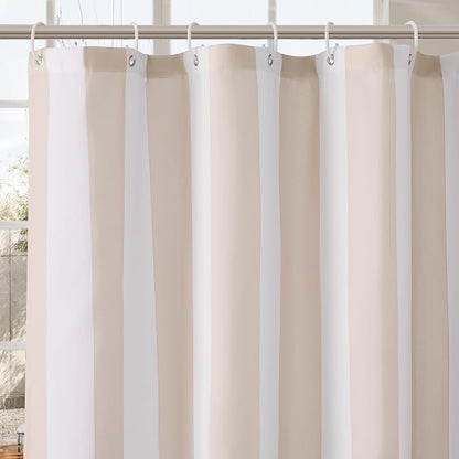 Ohocut Vertical Striped Shower Curtain, Cute Retro Vintage Stripe Bow Bathroom Shower Curtain, Waterproof Polyester Fabric Modern Bath Curtain for Bathroom 72x72 Inches Beige