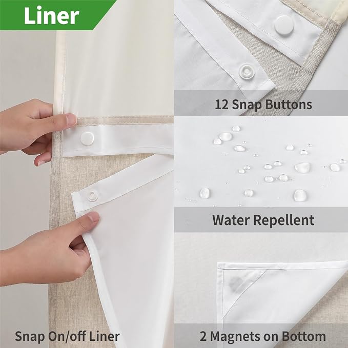 Eachope No Hooks Polyester Textured Shower Curtain with Snap-in Fabric Liner Set, Hotel Luxury Decor Shower Curtains for Bathroom with See Through Top Window, Waterproof & Washable, 71Wx74H, Cream | 230GSM Thick Fabric,Hotel Luxury Decor,Mesh Top Windo...