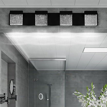 30.5 Inch 4 Light Bubble Black Crystal Bathroom Vanity Light Fixture, LED Over Mirror, Modern, 6000K