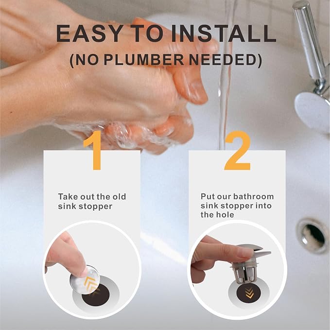 WELLUP Bathroom Sink Stopper,Sink Drain Stopper Pop Up Strainer Brushed | 2 Pack Brushed Sink Stopper Replacement,Bathroom Sink Drain Stopper with Hair Catcher,Fit 1 1/8"-1 1/2",Anti-Clogging Design