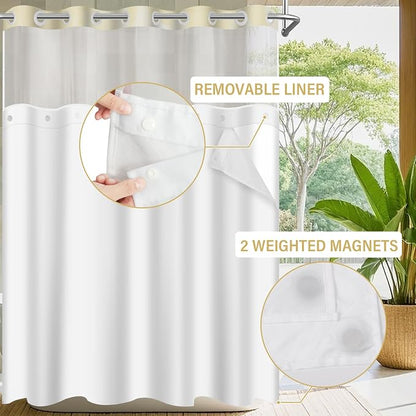 No Hook Shower Curtain with Snap in Liner Set, Yellow, 71x86 | Waterproof Fabric for Bathroom, Modern Hotel Style Ombre Design, Mesh Top Window, Machine Washable, Quick Install