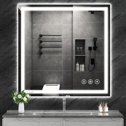 Koonmi 40x40 LED Bathroom Mirror, Shatterproof Mirror with Light | 90CRI Vanity Mirror with Anti-fog Backlit + Front Lit, 3 Color, Easy Install for Bathroom Hotel (IP65)