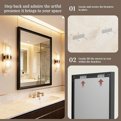 30x40 Inch Matte Black Bathroom Mirrors for Over Sink | Curved Aluminum Frame Rectangular Vanity Mirror, HD Tempered Glass, Rust-Resistant Wall Mirror for Bedroom & Entryway