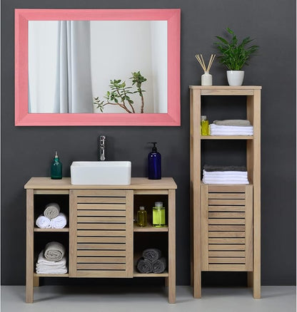 AAZZKANG Rectangle Mirror with Wood Frame Modern Farmhouse Wall Mirrors Decor Large 28"x20" for Bedroom Bathroom Living Room Pink