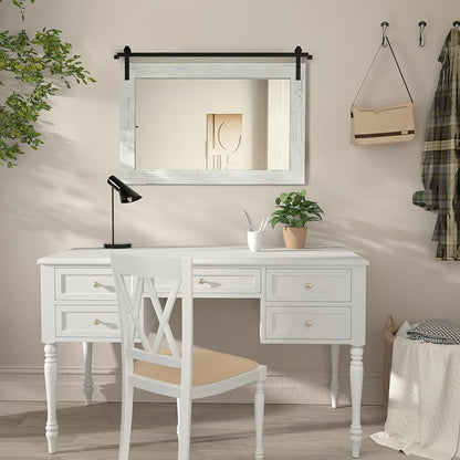 COGOOD Farmhouse Bathroom Mirrors for Over Sink - 22 x 30 White | Rustic Barn Door Wood Framed Vanity Mirror for Entryway, Living Room, Bedroom, Dresser Wall Decor