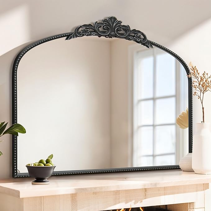 Micasso Vintage Black Arched Mirror: 36"x29" Baroque Antique Wall Mirror | Traditional Ornate French Decorative Wall Mirror for Bedroom/Bathroom/Entryway/Hallway/Dresser/Vanity/Mantel/Nightstand