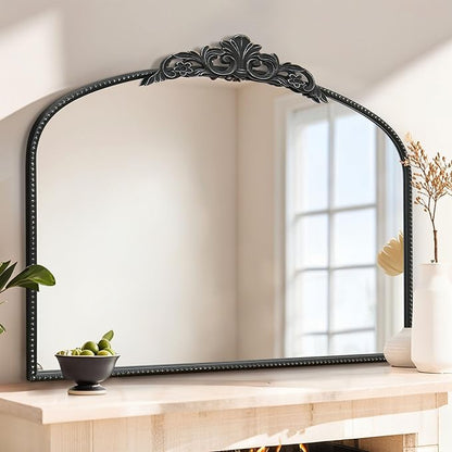 Micasso Vintage Black Arched Mirror: 36"x29" Baroque Antique Wall Mirror | Traditional Ornate French Decorative Wall Mirror for Bedroom/Bathroom/Entryway/Hallway/Dresser/Vanity/Mantel/Nightstand