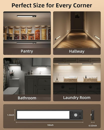 EZVALO 8" Under Cabinet Lights, 2500mAh USB-C Rechargeable Motion Sensor Light, 3 Color Temps, 5-Level Dimmable Magnetic Wireless Closet Lights for Kitchen, Pantry, Stairs (2 Pack)
