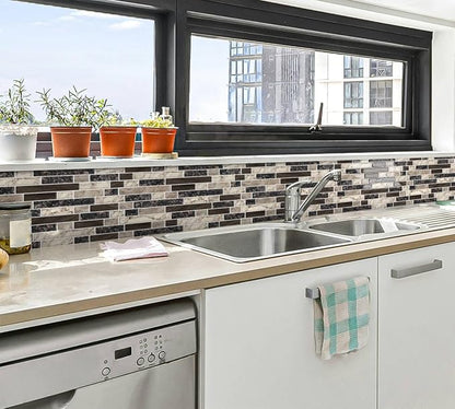 Peel and Stick Backsplash 3D Self Adhesive Wall Tile Brown 10 Sheet | Thick,Sticky,12"x12",Marble,for Kitchen,Bathroom