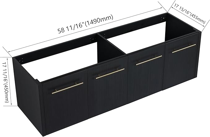 60 Inch Floating Bathroom Vanity,60" Bathroom Vanity Without Sink,Modern Bathroom Vanity Cabinet,Black Wall Mounted Cabinet(Sink Basin Not Included)