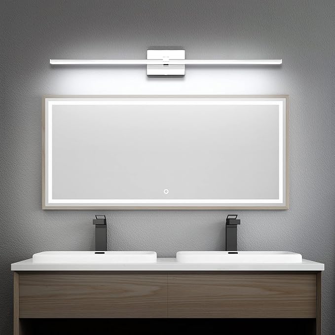 Modern Bathroom Light Fixture - Chrome LED Dimmable Vanity Light Bar 40 Inch Bathroom Light Fixtures Over Mirror 6000K Cool Whtie