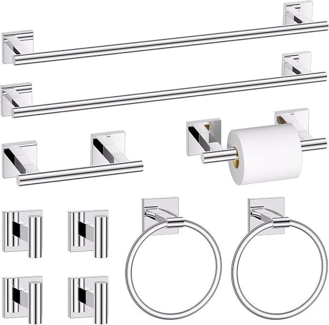 10 Pieces Polished Chrome Towel Bar Set, Double Dase Toilet Paper Holder Bathroom Hardware Set, 23.6 Inch Stainless Steel Towel Rack for Bathroom Wall Mounted
