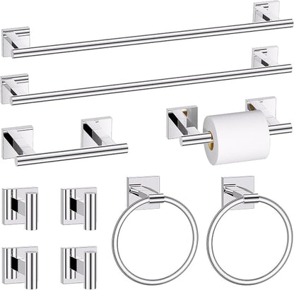 10 Pieces Polished Chrome Towel Bar Set, Double Dase Toilet Paper Holder Bathroom Hardware Set, 23.6 Inch Stainless Steel Towel Rack for Bathroom Wall Mounted
