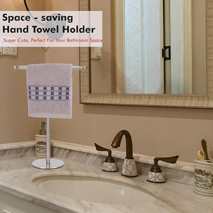 Hand Towel Holder Stand for Bathroom Vanity Countertop Stainless Steel T-Shape Free Standing Towel Rack Stand Towel Bar for Bathroom Kitchen (Brushed Nickel)
