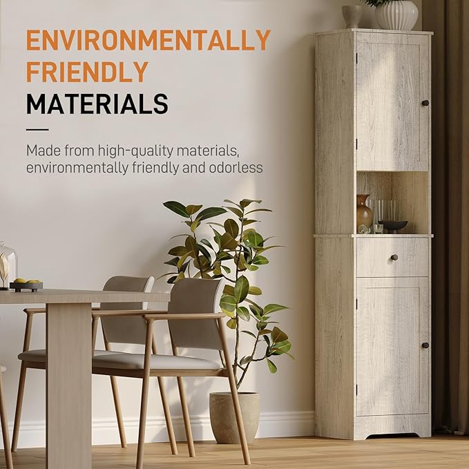 Viaozutis Tall Bathroom Cabinet, Storage Cabinet with 2 Doors & 2Drawer, with Ajustable Shelve, for Bathrooms, Kitchens,Entrances（Grey）