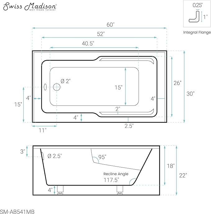 Voltaire 60" x 30" Left-Hand Drain Alcove Bathtub with Apron in Matte Black