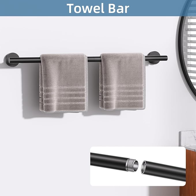 10 Pieces Matte Black Bathroom Hardware Accessories Towel Bar Set Black Towle Racks for Bathroom Wall Mounted Stainless Steel Toilet Paper Holder Towel Holder Kit