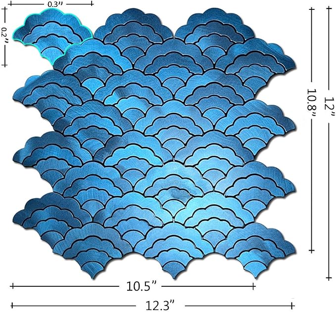 XUANINY Peel and Stick Metal Backsplash Tiles, Frosted Blue, 11-Pack | Self Adhesive, Cloud-shaped Aluminum Mosaic, 3D Wall Sticker, For Kitchen Bathroom Living Room Decor