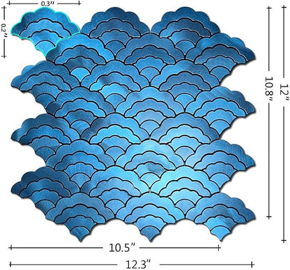 XUANINY Peel and Stick Metal Backsplash Tiles, Frosted Blue, 11-Pack | Self Adhesive, Cloud-shaped Aluminum Mosaic, 3D Wall Sticker, For Kitchen Bathroom Living Room Decor