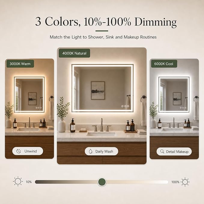 Snowdool 72"X32" LED Bathroom Mirror with Front and Backlit Lighting, 8 RGB Backlit＋3 Color Temperatures, Dimmable Anti-Fog Vanity Mirror for Bathroom Over Sink, Tempered Glass