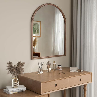 30"x36" Arch Wall Mirror for Wall, Wall Mounted Vanity Mirror for Bedroom, Wood Grain Finish Frame Mirror with Tempered Glass, Vintage Decorative for Bathroom, Entryway, Living Room, Walnut