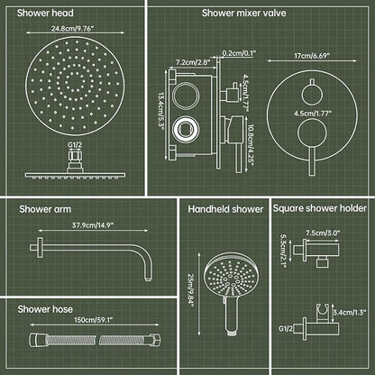 Hoimpro Brushed Gold Rain Shower Head Shower Faucet System Fixture Set | 10 Inch Round Rain Shower Head with Handheld Combo 2 in 1 Sprayer Shower Valve with Trim Kit Wall Mounted Rainfall Showerhead