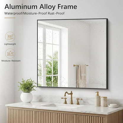 DESBING 36" x 36" Bathroom Mirror, Black Metal Frame Wall Mirror | HD Image,Shatterproof Decorative Square Vanity Mirror for Bedroom Bathroom Living Room Entryway Horizontal or Vertical