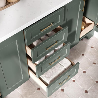 ARIEL Taylor 72-inch Bathroom Vanity with Sink,Solid Wood, 1.5-inch Carrara White Quartz Countertop, Double Rectangular Porcelain Sink, Soft Closing Doors, Dovetail Drawers, Vintage Green