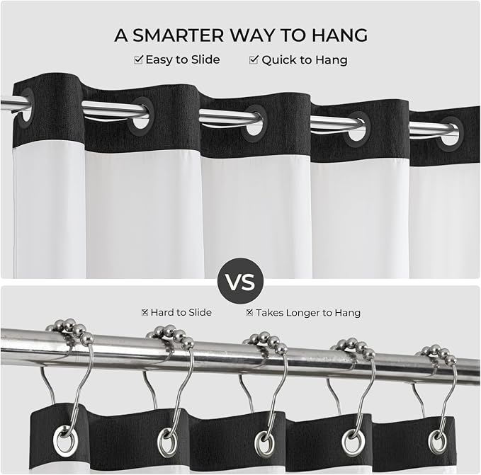 River Dream Linen Textured No Hooks Shower Curtain with Liner,Black,71x74 | Mesh Top Window,with Snap-in Liner,Heavy Duty Fabric,Quick Dry,Bottom Magnets,Water-Repellent,Washable,Farmhouse Bathroom Set