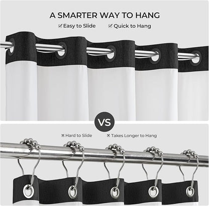 River Dream Linen Textured No Hooks Shower Curtain with Liner,Black,71x74 | Mesh Top Window,with Snap-in Liner,Heavy Duty Fabric,Quick Dry,Bottom Magnets,Water-Repellent,Washable,Farmhouse Bathroom Set