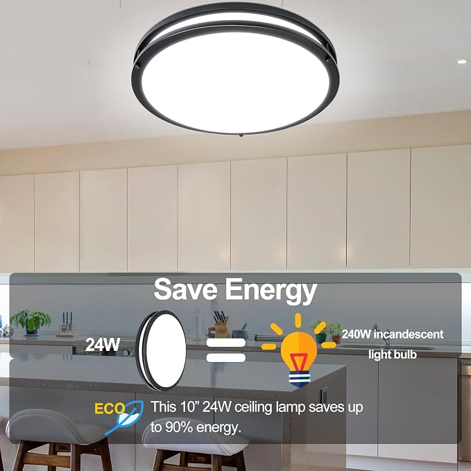 16inch LED Flush Mount Ceiling Light Fixture Dimmable Matte Black, Easy Install LED Ceiling Lamp Fixture Without Flicker, Super Bright 48W 4800LM 5CCT Warm to White Light 3000K to 6000K 2-Pack