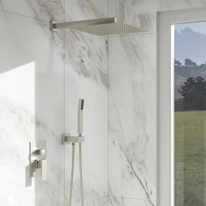 Lordear Rain Shower System 10 Inch Faucet Set Brushed Nickel Finish Stainless Steel Square Rainfall Shower Head with Handheld, Solid Brass Valve Included