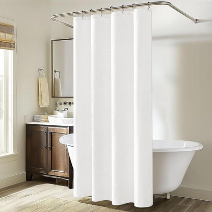 MIULEE Linen Fabric Shower Curtain White W48*L72 8 Metal Hooks | Washable, Modern, Heavy Duty, Shower Curtain Set, Waterproof Neutral Thick Cloth Shower Curtain, Bathroom Bathtub