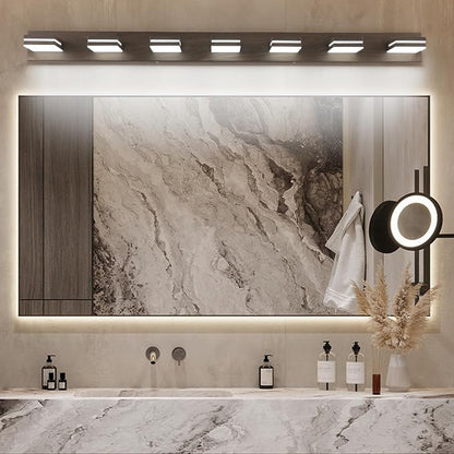 SineRise LED Modern Bathroom Vanity Light Fixtures, Modern Acrylic Bathroom Wall Lighting Fixtures Over Mirror, 7-Light, 55-Inch, Brown, 100%-0% White