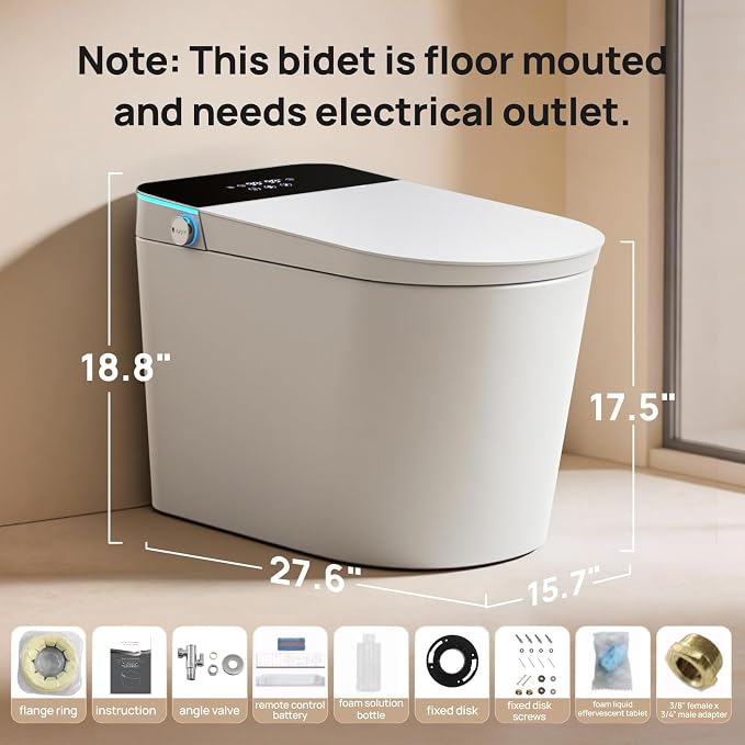Smart Toilet with Bidet Built-in: Ultra Gentle Wash Bidet Toilet with Child Mode, Dual Flush One Piece Toilet with Auto Lid/Seat, Dryer, Foam, Remote, Heated Seat, Foot Sensor, Night Light, Pre-wet