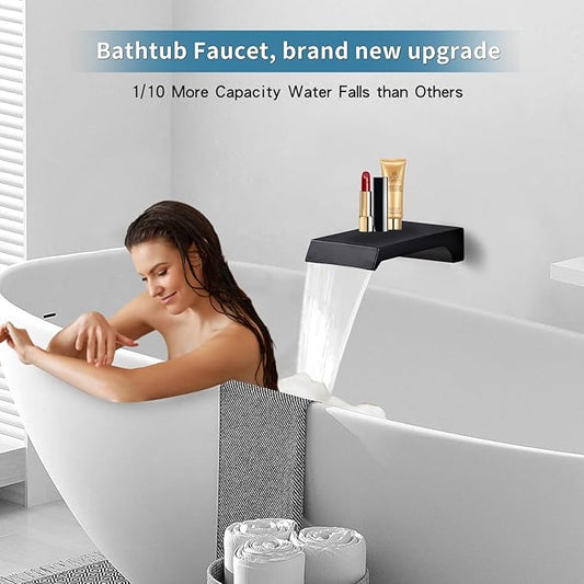Shower Faucet Set Complete, Shower System Black with 10 inch Square Rainfall Shower Head 3-Function Handheld Shower Waterfall Bathtub Spout Rain Shower Combo Mounted Bathroom Wall fit All Valve Types