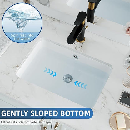 Undermount Bathroom Sink Rectangle, Hugsleek Interior Bowl Size 16 x 11 inch White Porcelain Ceramic Vessel Sink Under Counter Exterior Size 18x13in Rectangular Bath Sink Basin Lavatory Fireclay