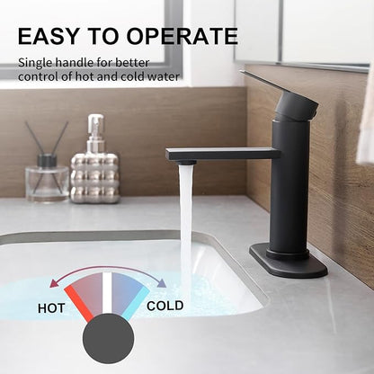 Bathroom Faucet Single Hole Single Handle Vanity Faucet Modern Sink RV Black Bathroom Faucet with Pop-up Drain for 1 - or 3 Hole Sink (Black)