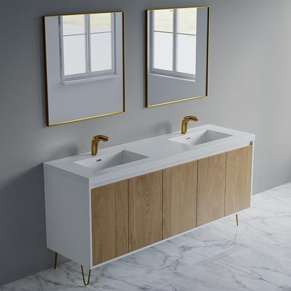 Dowell 73" Bathroom Sink,Double Bowl Vanity Basin,Rectangular Drop-In Bathroom Sink with Overflow,White-000 7322BP