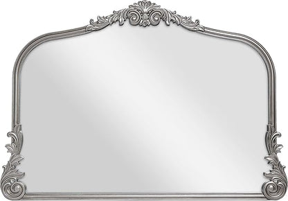 English Estate Carved Arch Wood Wall Mirror, Mirror for Entryway, Living Room, Bathroom, Antique Silver, 26x37