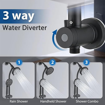 Modern Rainfall Shower Head with Handheld Shower Spray, 26-Inch Adjustable Height Slide Bar, High Pressure Dual Shower Head Combo, 3-Way Diverter for Easy Reach, 5-Foot Hose - Matte Black