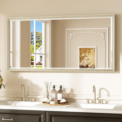 Keonjinn 48"x24" Brushed Nickel Framed Wall Mirror, HD Safe Tempered Glass | Aluminum Alloy, Vertical/Horizontal, Effortless French Cleat Installation, Full Length Mirror for Hallway, Living Room Decor