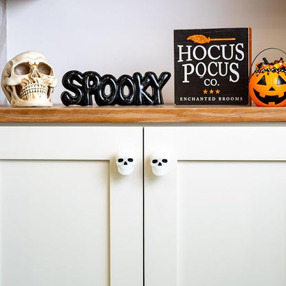Knobēz 12pk Skull Decorative Cabinet Knob Covers - Spooky Halloween Decor | Stretchy Gothic hardware protectors fit 1 to 1.5 in round or square knobs for instant kitchen and bathroom seasonal style